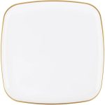 Bandeja Cuadrada de Plástico Orgánico con Borde Dorado, 35,5 cm – Ideal para Fiestas y Eventos (Pack de 1)