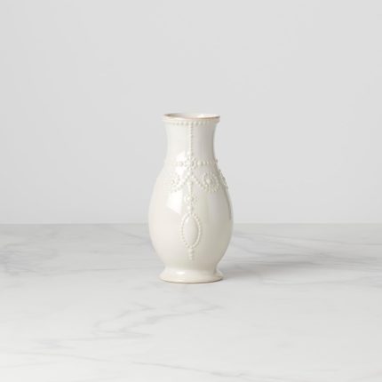Jarrón Acanalado Blanco de 8" con Detalles Perle