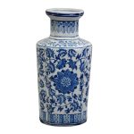 Jarrón de Porcelana Blanco con Diseño Floral en Azul
